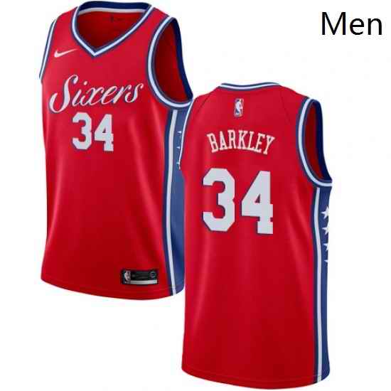 Mens Nike Philadelphia 76ers 34 Charles Barkley Authentic Red Alternate NBA Jersey Statement Edition